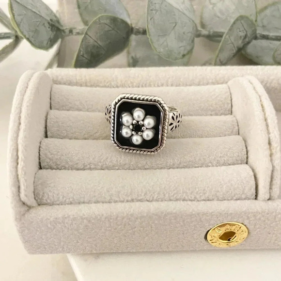 925 Sterling Silver Chunky Ring Statement Ring Pearl Ring Pearl Flower Ring - Picture 5 of 10